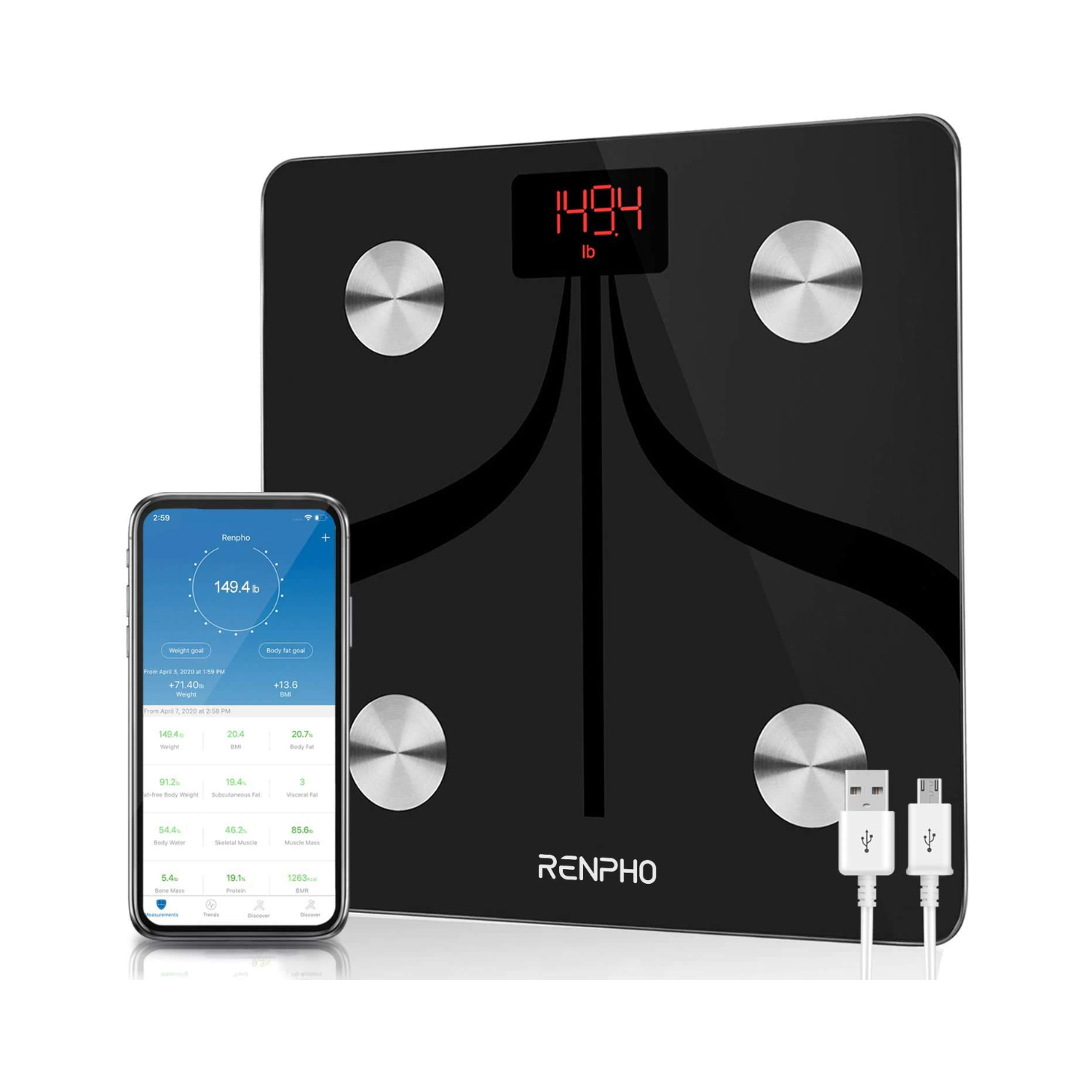 Elis 1 Smart Body Scale Scale Black USB rechargeable Renpho(A)
