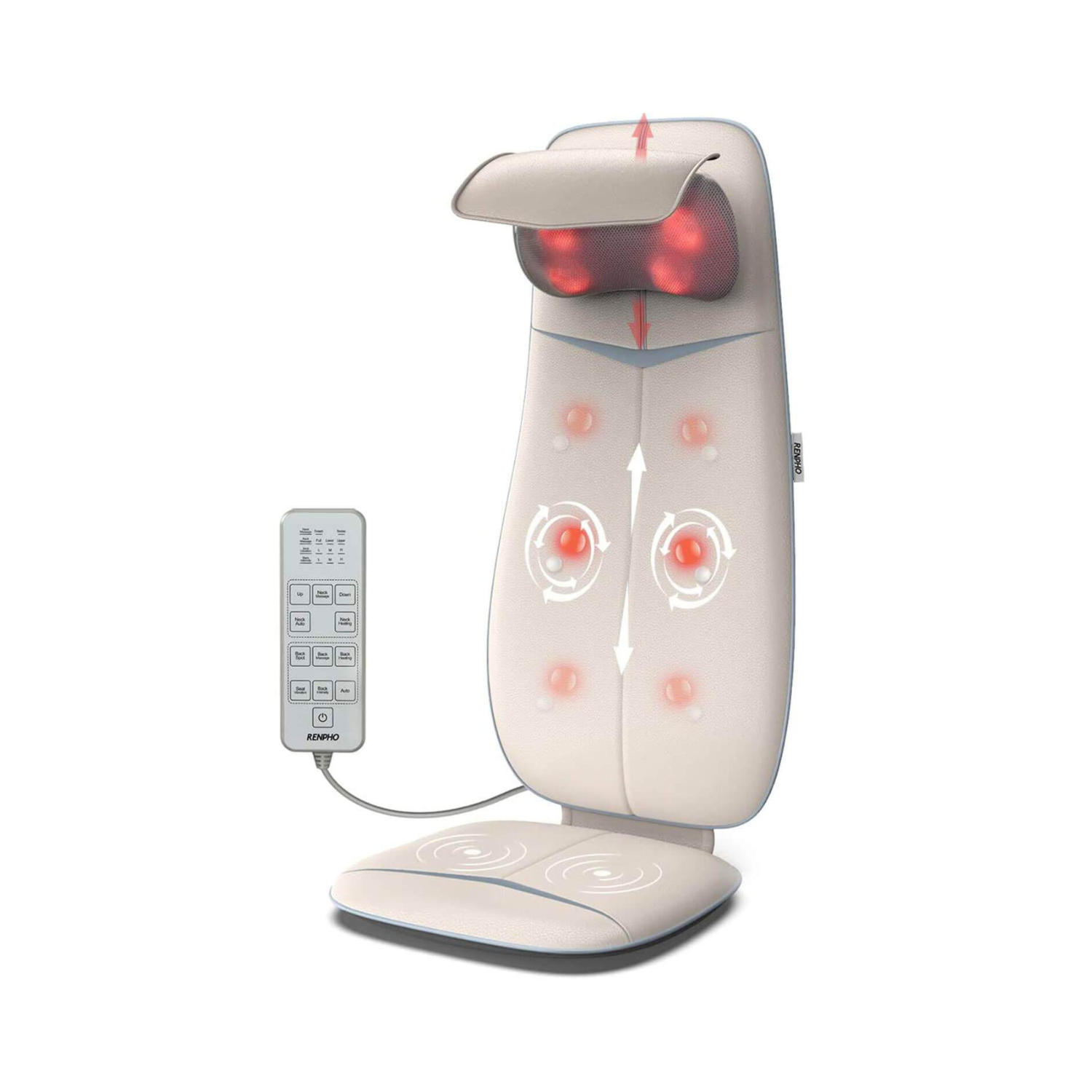 Shiatsu Neck & Back Seat Massage Chair Massager White Renpho(A)
