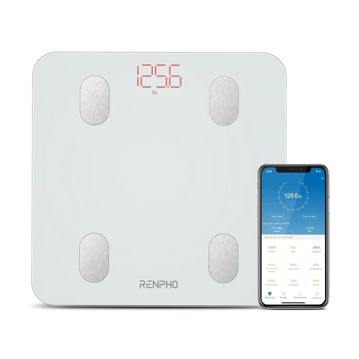 RENPHO Body Fat Scale Weight Bathroom Smart Digital Bluetooth Scale USB  Rechargeable with Smartphone App , Body Composition Monitor for Body Fat,  BMI, Bone Mass, Weight, 396 lbs Black 11 inches