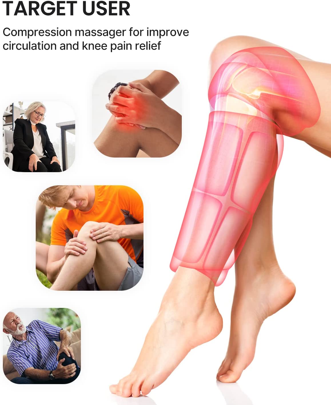 Leg Massager with Heat Air Compression Knee Calf Massage Massager Renpho EU